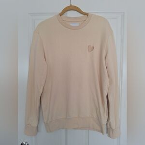 INIMIGO Cream Heart Patch Long Sleeve Crewneck Pullover‎ Sweatshirt Mens L